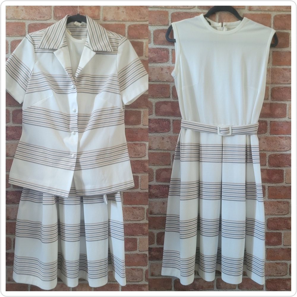 Vintage 70s 2 PC by Westover NY Belted Poly Dress & Jacket Sz Large